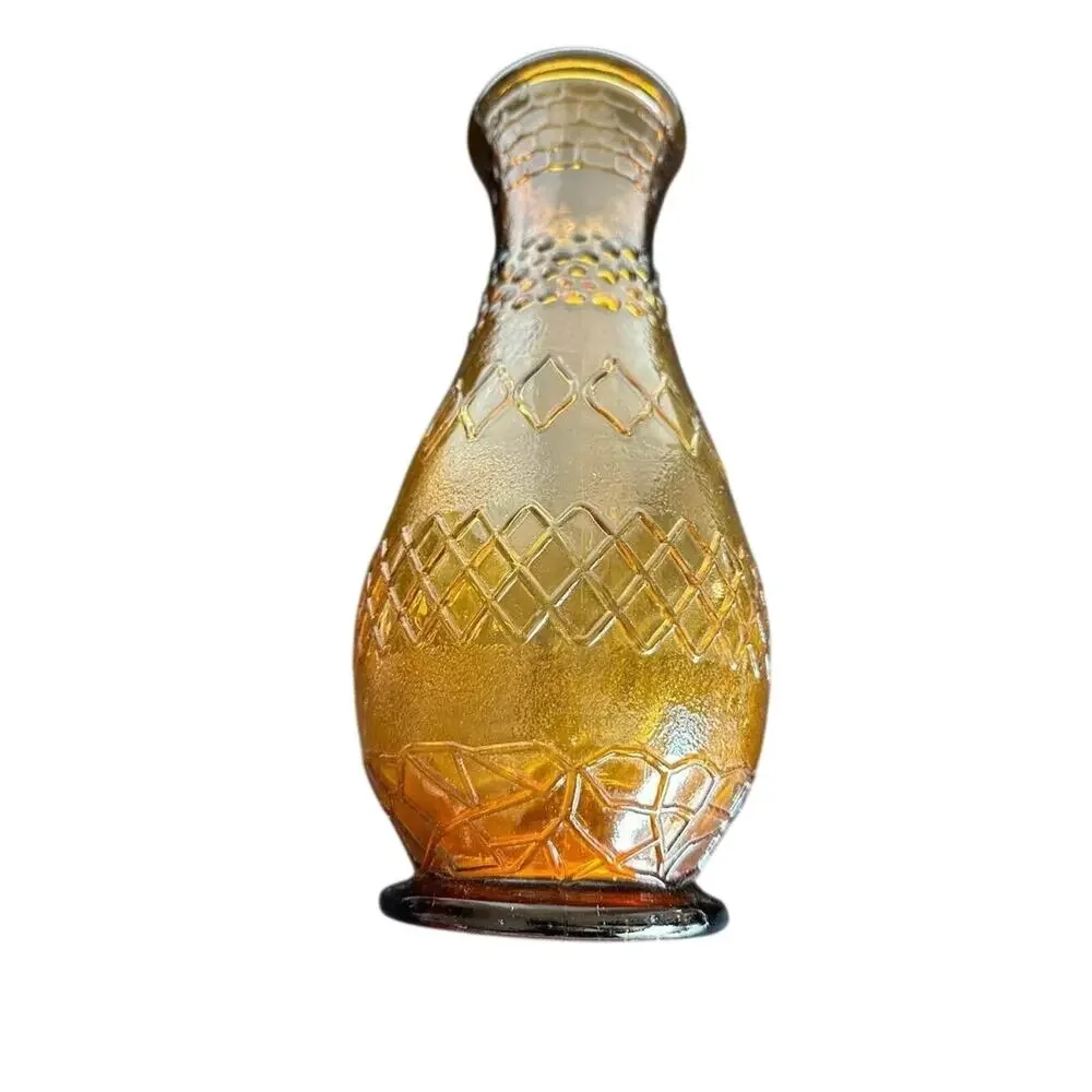 Amber Vase Vintage Large Bubble Double Diamond Design Retro 12